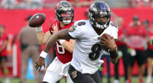 The Ravens visit the Buccaneers on MNF, both 4-2 with Baltimore favored by just over field-goal